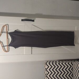 Faded Rose Spaghetti Strap Gray Long Ribbed Dress with Sexy Slit. Medium.